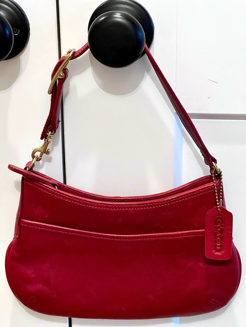 Vintage Coach Legacy Demi Red Leather Shoulder Bag with Gold-Tone Hardware
